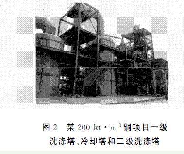 圖2 某200kt·a-1銅項目的一級洗滌塔冷卻塔和二級洗滌塔